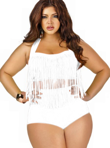 F4318-1Plus size high waisted fringe bikini